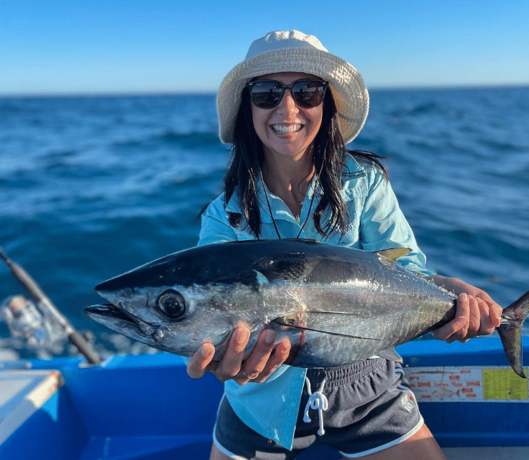 Kristin reeling a nice Bluefin Tuna