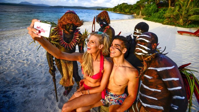 Group selfie with the sea snake dancers of Banks island
