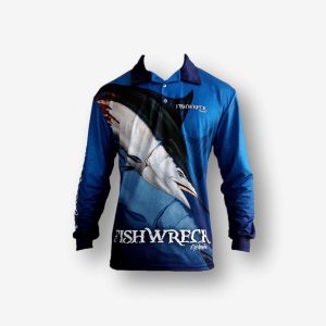 Mens Fish Wreck Marlin Blue Fishing Shirt Front