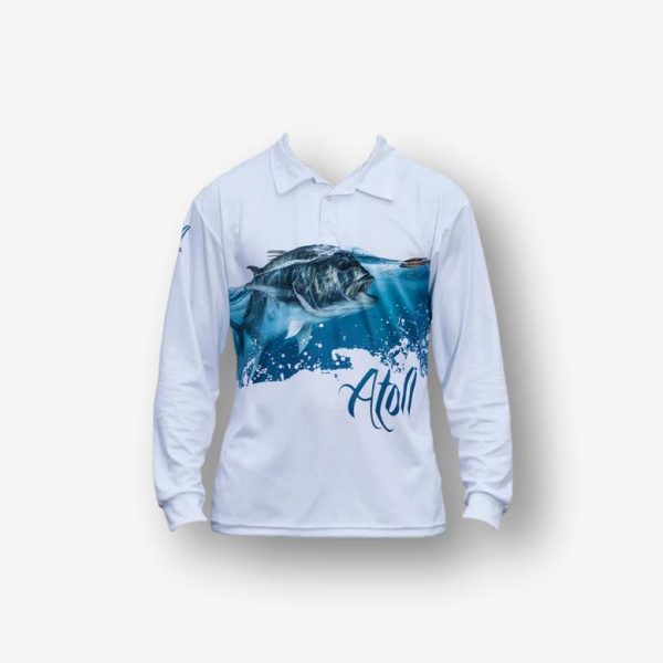 Mens Fish Wreck Atoll White GT Polo Fishing Shirt Front