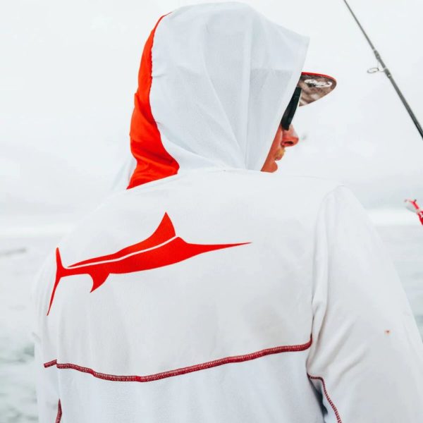 Billfish Gear Original Hooded Long Sleeve RedWhite Back View