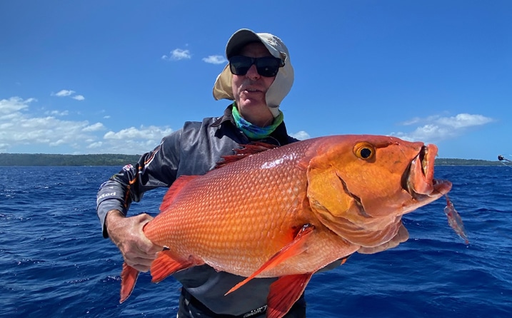 Red Bass in shore reef fishing with Ocean Blue Vanuatu